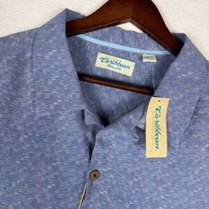 NEW Caribbean Pure Silk Mens 2XT Dusty Blue Textured Jacquard Camp Shirt